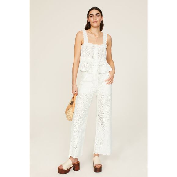 VERONICA BEARD White 100% Cotton Lace Eyelet Scalloped Cuff Riggs Pants Size 8 - Picture 1 of 14